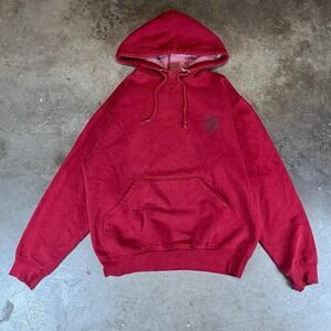 Vintage 90s Red Athletic Works hoodie with embroidered logo and fleece lining